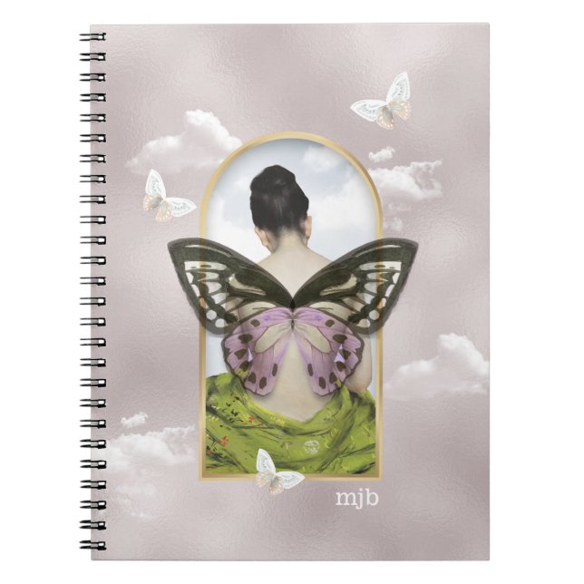 Butterfly Dream Fantasy Collage with Monogram Notebook (Front)