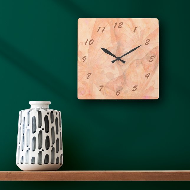 Butterfly Dream in Peach Square Wall Clock (Creator Uploaded)