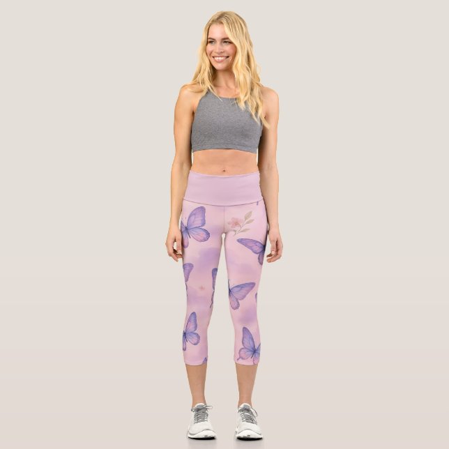 Butterfly Dream Motion Pattern | Luxury Yoga Capri Leggings (Front)