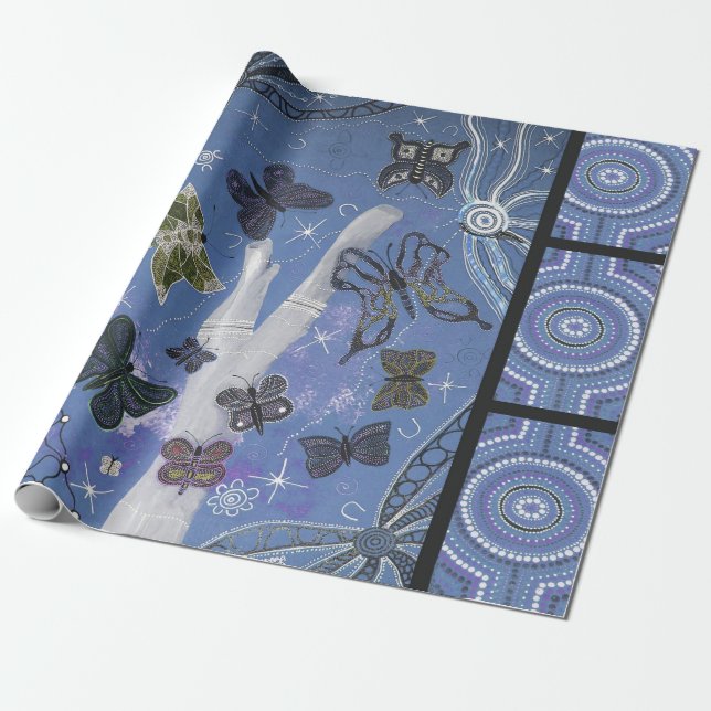 Butterfly Dreaming Aboriginal Wrapping Paper (Unrolled)