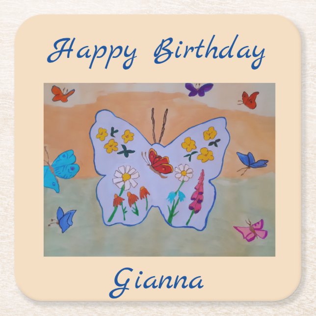 Butterfly Dreaming Square Paper Coaster (Front)