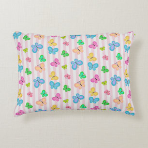 Butterfly Dreams Colorful Butterflies Pink Stripe Decorative Cushion