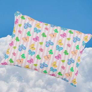Butterfly Dreams Colourful Butterflies Pink Stripe Decorative Cushion
