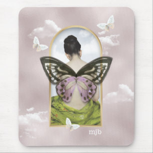Butterfly Dreams Fantasy Collage with Monogram Mouse Pad