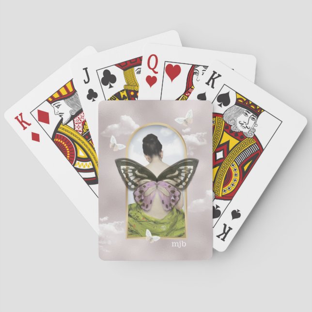Butterfly Dreams Feminine Fantasy  with Monogram Playing Cards (Back)