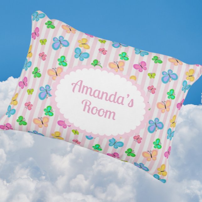 Butterfly Dreams Personalised Pink Stripe  Decorative Cushion (Personalize for someone special!)