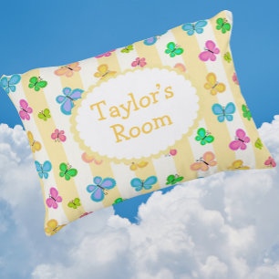 Butterfly Dreams Personalised Yellow White Stripe Decorative Cushion