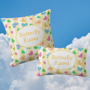Butterfly Dreams Personalised Yellow White Stripe Lumbar Cushion