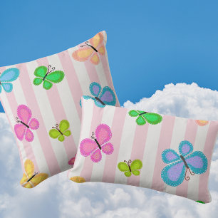 Butterfly Dreams Pink Stripe Cushion