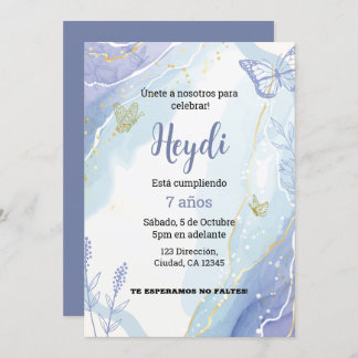 Butterfly Dusty Blue Birthday Invitation