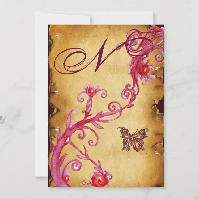 BUTTERFLY ELEGANT WEDDING  PARCHMENT Monogram Invitation (Front)