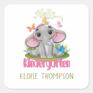 Butterfly Elephant Kindergarten Back to School  Square Sticker
