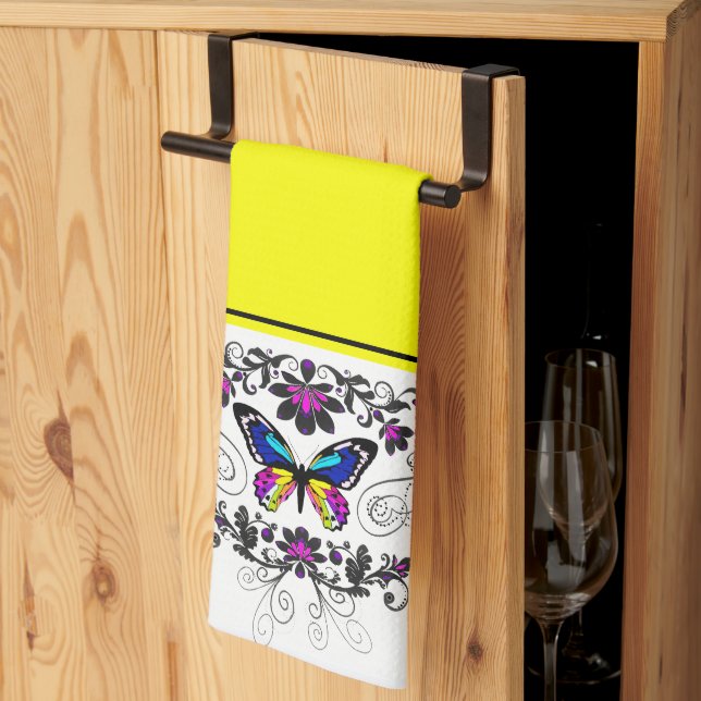 Butterfly embellishment kitchen towel (Thirds Fold)