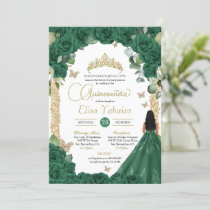 Butterfly Emerald Green Gold Princess Quinceanera Invitation