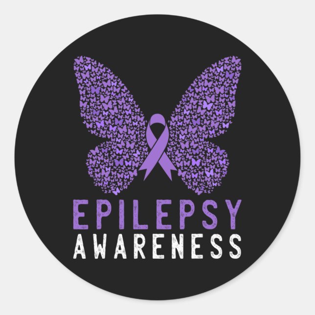 Butterfly Epilepsy Awareness Month Purple Ribbon S Classic Round Sticker (Front)