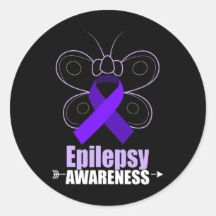 Butterfly Epilepsy Ribbon Epilepsy Disorder Awaren Classic Round Sticker