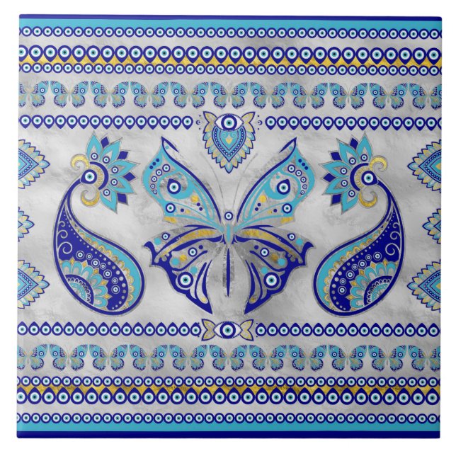 Butterfly Evil Eye Ornament Ceramic Tile (Front)