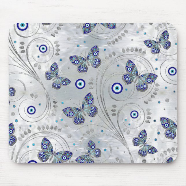 Butterfly Evil Eye Pattern on pearl Mouse Pad (Front)