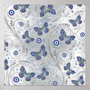 Butterfly Evil Eye Pattern on pearl Poster