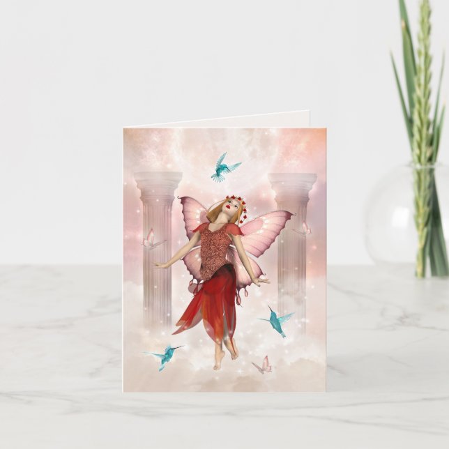 Butterfly Fairy and Hummingbirds Card (Front)