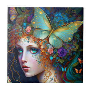 Butterfly Fairy Elf Lady Fantasy Art Ceramic Tile
