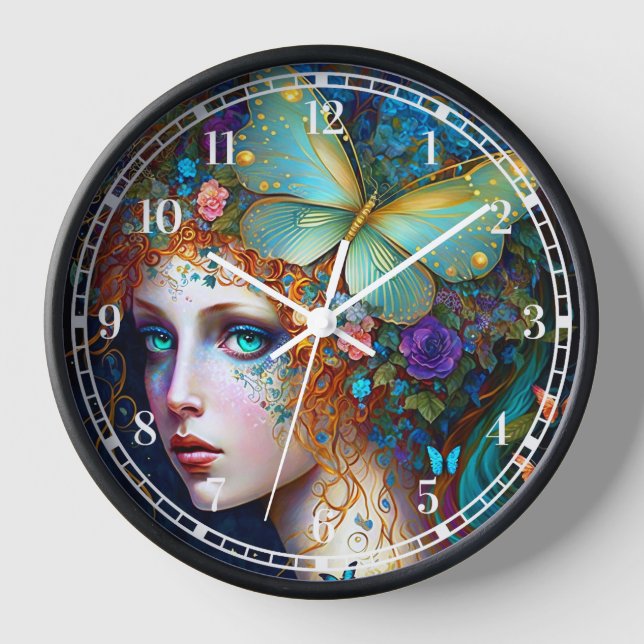 Butterfly Fairy Elf Lady Fantasy Art Clock (Front)