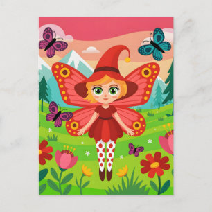 Butterfly Fairy Illustration in Whimsical Forest Holiday Postcard
