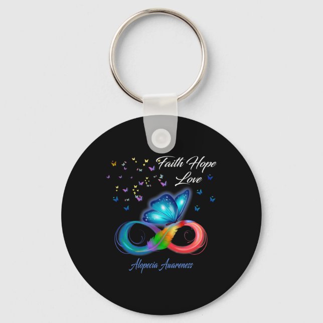 Butterfly Faith Hope Love Alopecia Awareness 1 Key Ring (Front)