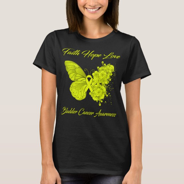 Butterfly Faith Hope Love Bladder Cancer Awareness T-Shirt (Front)