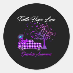 Butterfly Faith Hope Love Overdose Awareness 1 Classic Round Sticker