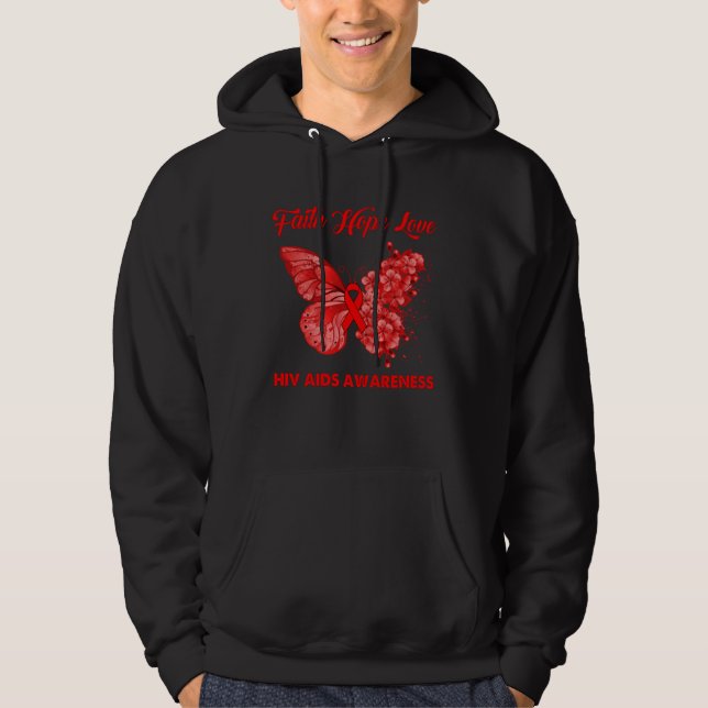 Butterfly Faith Hope Love Red Ribbon HIV AIDS Day  Hoodie (Front)