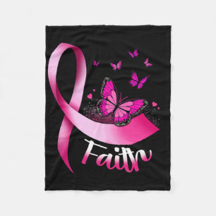 Butterfly Faith Pink Ribbon Cancer Breast Awarenes Fleece Blanket