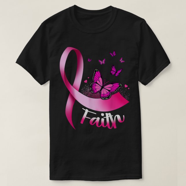 Butterfly Faith Pink Ribbon Cancer Breast Awarenes T-Shirt (Design Front)