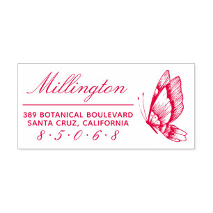 Butterfly Family Name Script Return Address Self-inking Stamp