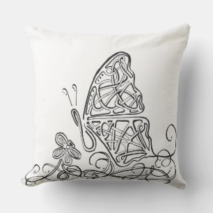 Butterfly Fancy Line Art Throw Pillow