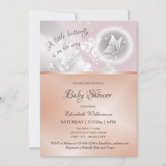 Butterfly Fantasy | Rose Gold Foil Baby Shower Invitation (Front)