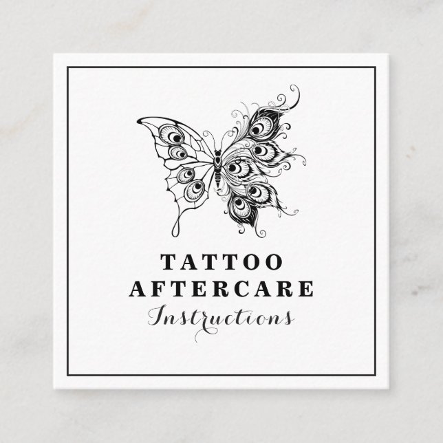 Butterfly & Feathers Tattoo Aftercare Instructions Square Business Card (Front)