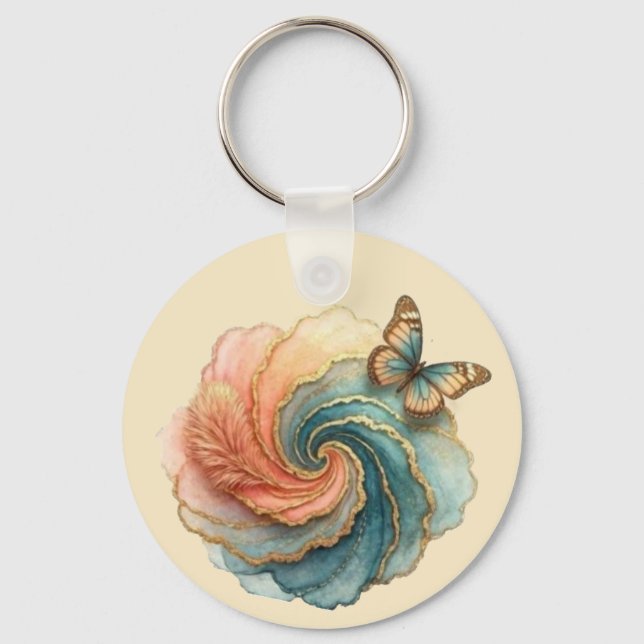 butterfly feathery swirl key ring (Front)