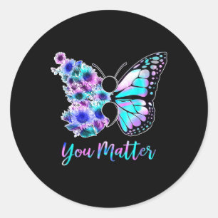 Butterfly Fighter Survivor Suicide Awareness Menta Classic Round Sticker