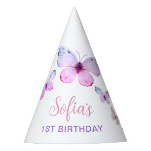 Butterfly First Birthday Girl 1st Pink Party Hat