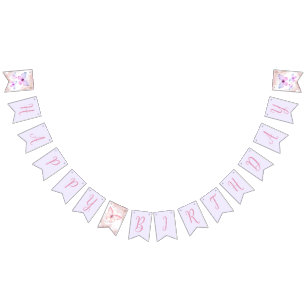 Butterfly First Birthday Girl 1st Pink Purple Bunting