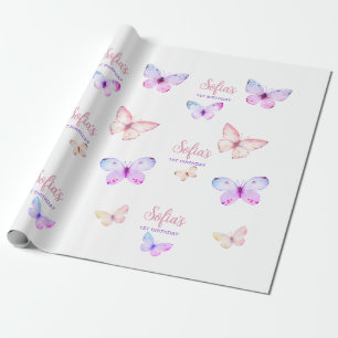 Butterfly First Birthday Girl 1st Pink Purple Wrapping Paper
