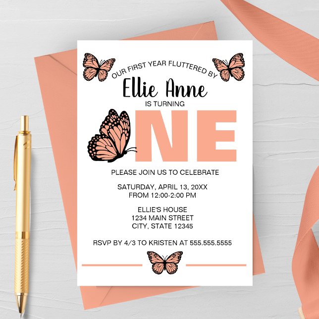 Butterfly First Birthday Invitation (Butterfly First Birthday Party Invitation | Girls First Birthday | Spring Birthday)