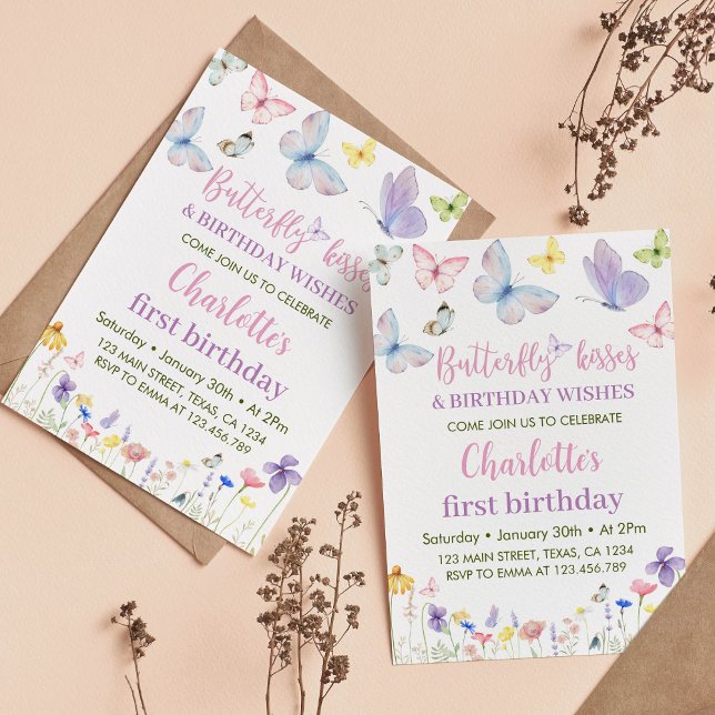 Butterfly First Birthday Invitation Wildflower (Creator Uploaded)