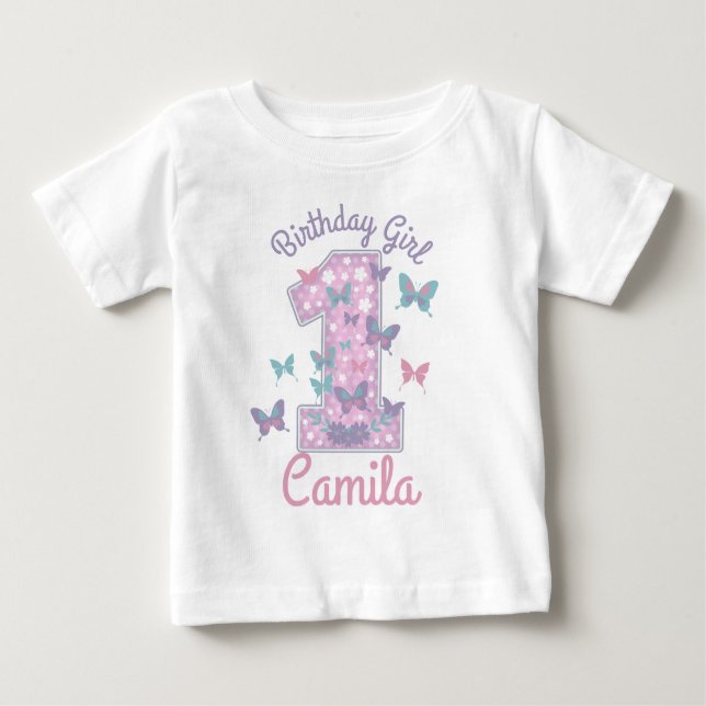 Butterfly First birthday turning one butterfly Baby T-Shirt (Front)