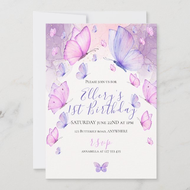 Butterfly First Whimsical Invitation  (Front)