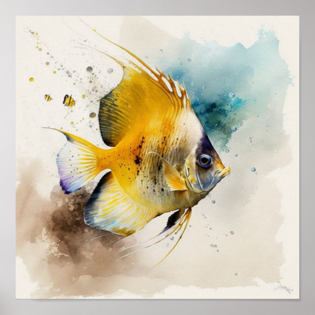Butterfly fish in watercolor  poster (Front)