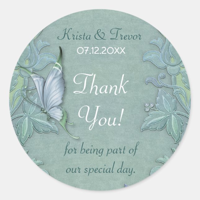 Butterfly Flight Floral Thank You Classic Round Sticker (Front)