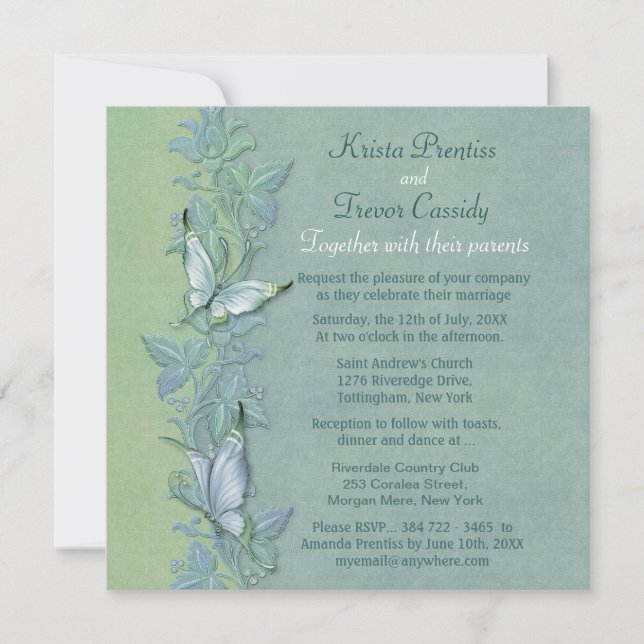 Butterfly Flight Floral Wedding Invitation (Front)