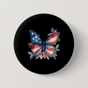 Butterfly Floral American Flag Usa 4th Of July Gir 6 Cm Round Badge
